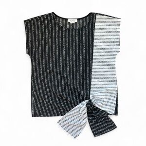 Vintage 80s Oversized Short Sleeve Tie Detail Shirt Blouse